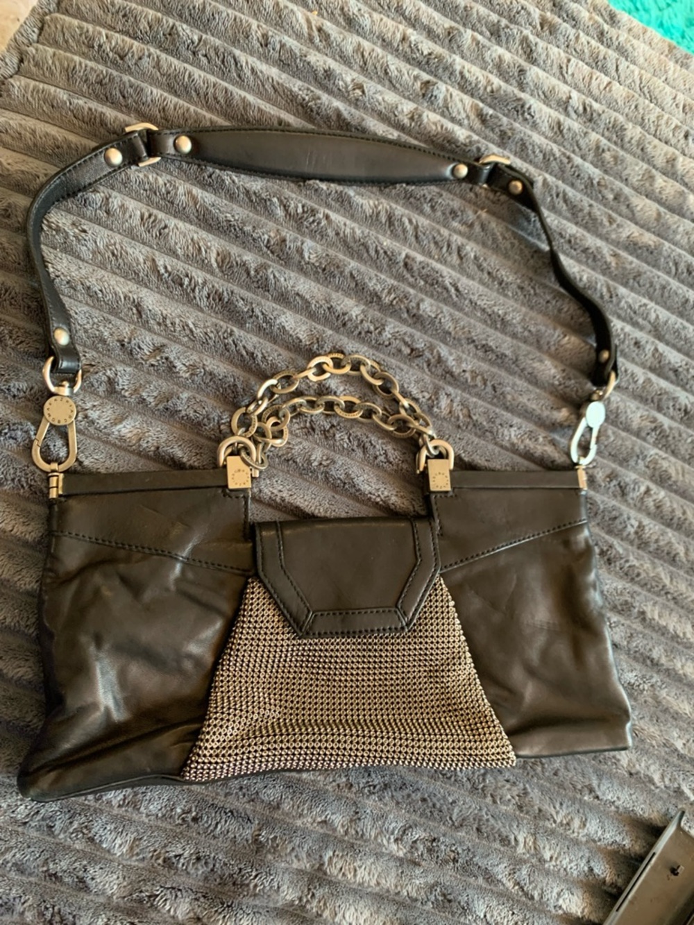 BCBGMaxAzria Black Soft Leather Shoulder Bag with Heavy Chain Detail